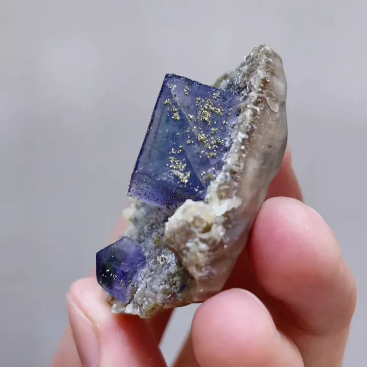Natural Purple Cubic Fluorite & Pyrite, Mineral Specimen:Yaogangxian,Hunan (40*40*20mm) - image 5