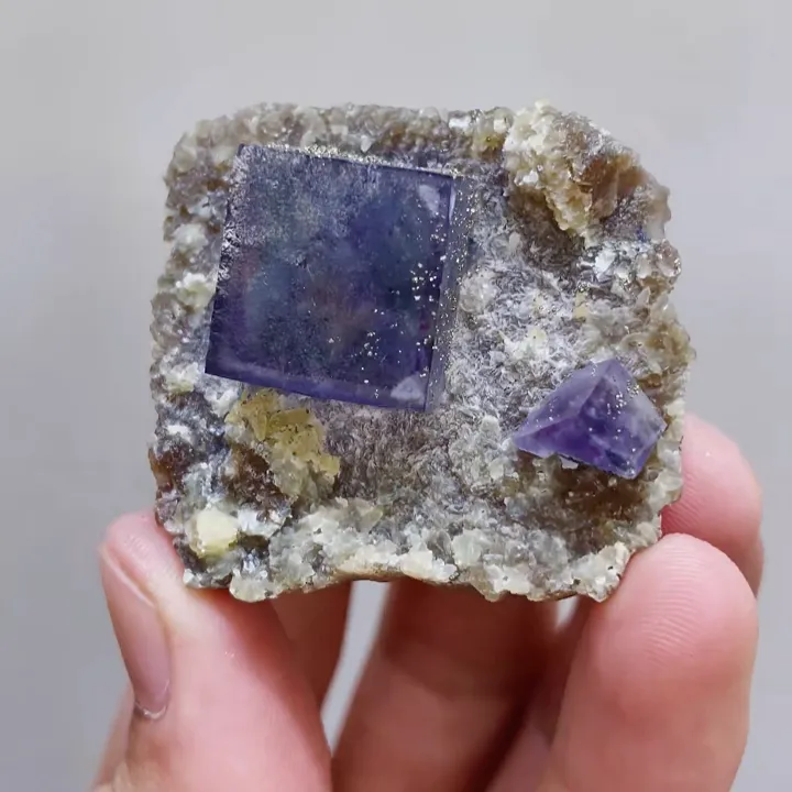 Natural Purple Cubic Fluorite & Pyrite, Mineral Specimen:Yaogangxian,Hunan (40*40*20mm) - image 7