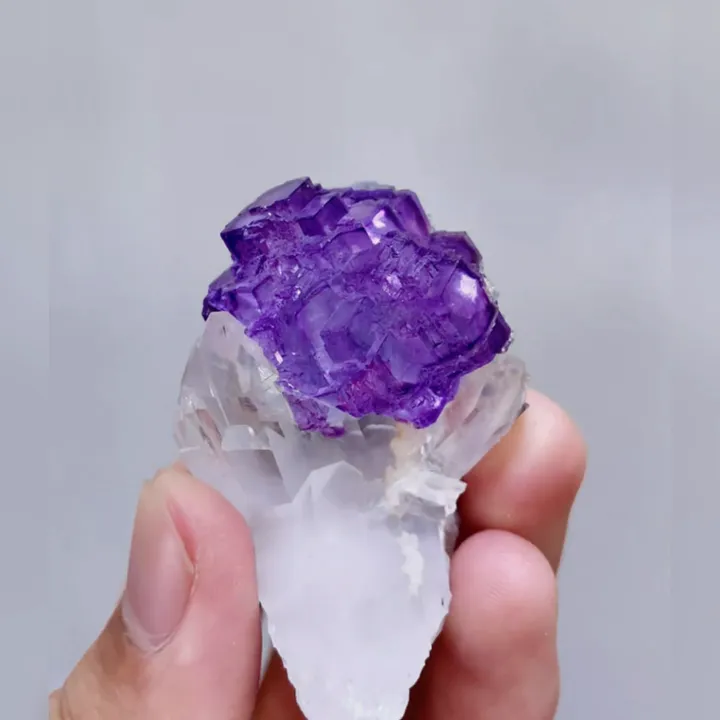 Natural Purple Cubic Fluorite & Quartz, Mineral Specimen: Yaogangxian,Hunan (30*50*30mm) - image 6