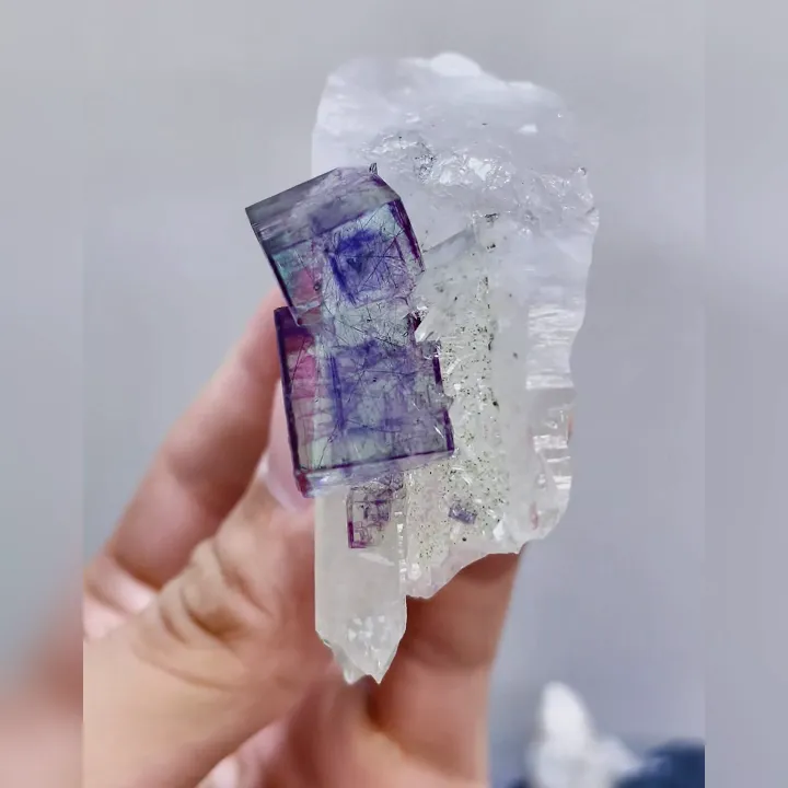 Natural Purple Cubic Fluorite & Quartz, Mineral Specimen: Yaogangxian,Hunan (60*65*25mm) - image 5