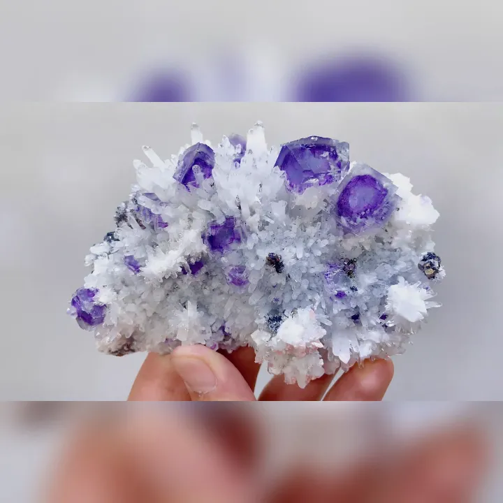 Natural Purple Cubic Fluorite, Rhodochrosite and Quartz, Mineral Specimen: Guangxi,China (110*70*30mm) image