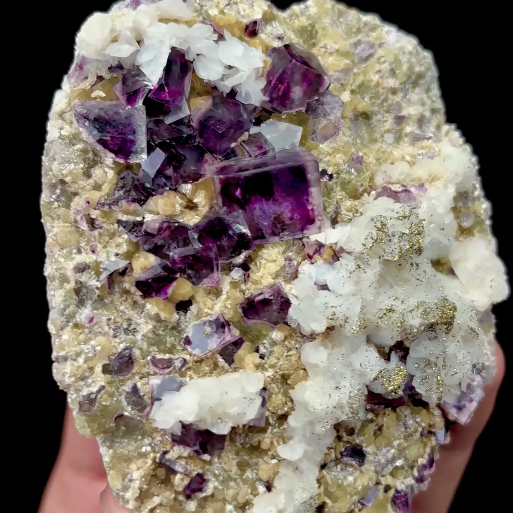Natural Purple Cubic Fluorite with Calcite and Pyrite Mineral Specimen,High Quality Specimen,INNER MONGOLIA,CHINA(69*80*25mm) - image 2