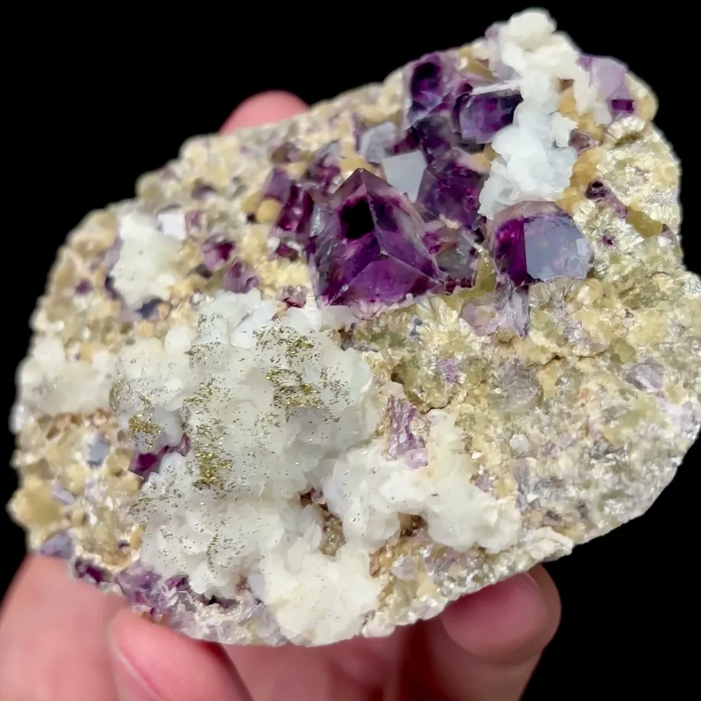 Natural Purple Cubic Fluorite with Calcite and Pyrite Mineral Specimen,High Quality Specimen,INNER MONGOLIA,CHINA(69*80*25mm) - image 3