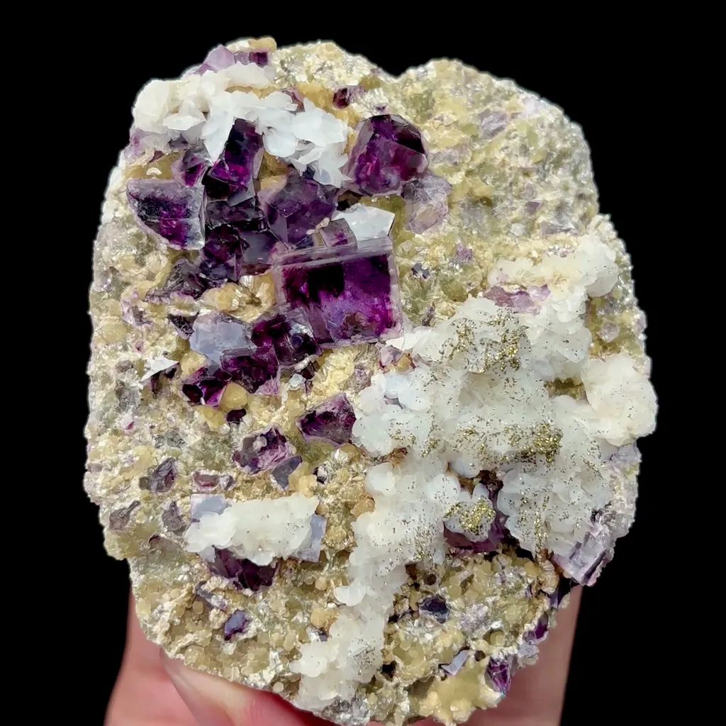 Natural Purple Cubic Fluorite with Calcite and Pyrite Mineral Specimen,High Quality Specimen,INNER MONGOLIA,CHINA(69*80*25mm) - image 4
