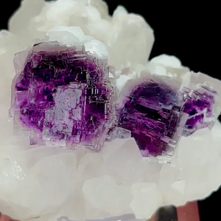 Natural Purple Cubic Fluorite with Clear Quartz and Calcite, Mineral Specimen:Yaogangxian,Hunan (35*30*35MM) image