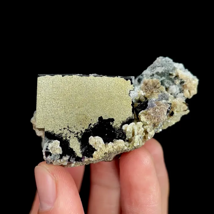 Natural Purple Cubic Fluorite with Pyrite and Calcite, Mineral Specimen:Yaogangxian,Hunan (55*45*35MM) image