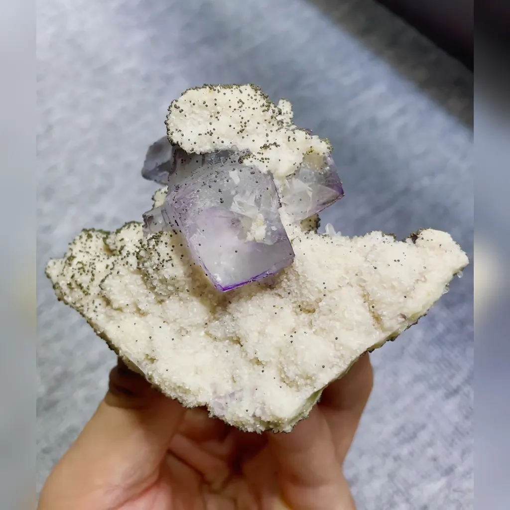 Natural Purple Cubic Fluorite with Pyrite and Dolomite Symbiosis comes from Yaogangxian,Hunan 100*75*45MM image