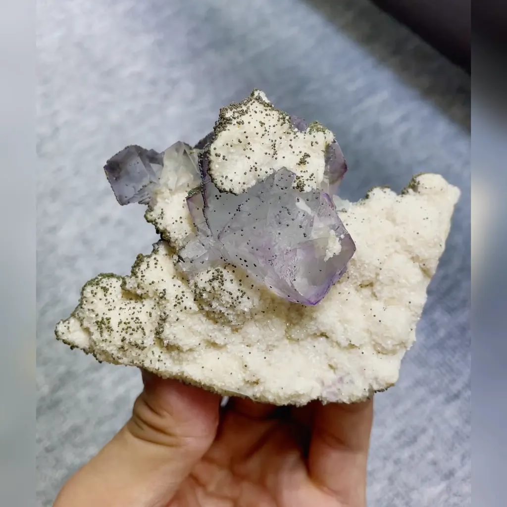 Natural Purple Cubic Fluorite with Pyrite and Dolomite Symbiosis comes from Yaogangxian,Hunan 100*75*45MM - image 2