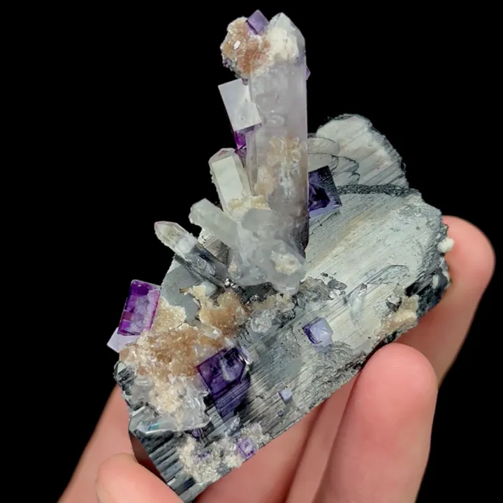 Natural Purple Cubic Fluorite with Quartz and Hedenbergite, Mineral Specimen:Yaogangxian,Hunan (55*45*15MM) - image 2