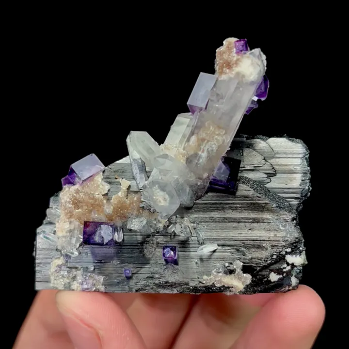 Natural Purple Cubic Fluorite with Quartz and Hedenbergite, Mineral Specimen:Yaogangxian,Hunan (55*45*15MM) - image 4