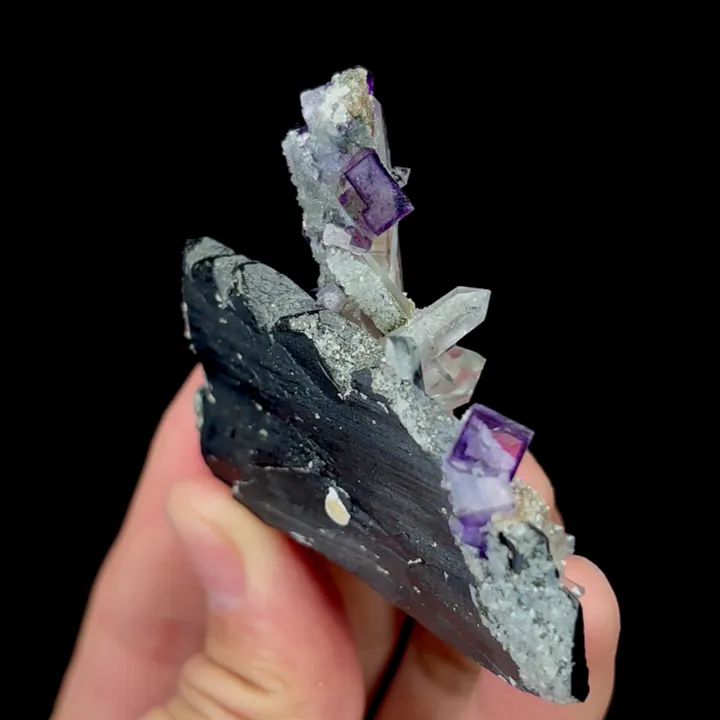 Natural Purple Cubic Fluorite with Quartz and Hedenbergite, Mineral Specimen:Yaogangxian,Hunan (55*45*15MM) - image 3