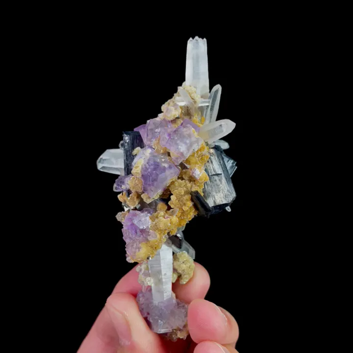 Natural Purple Cubic Fluorite with Quartz and Wolframite, Mineral Specimen:Yaogangxian,Hunan (50*95*40MM) - image 5