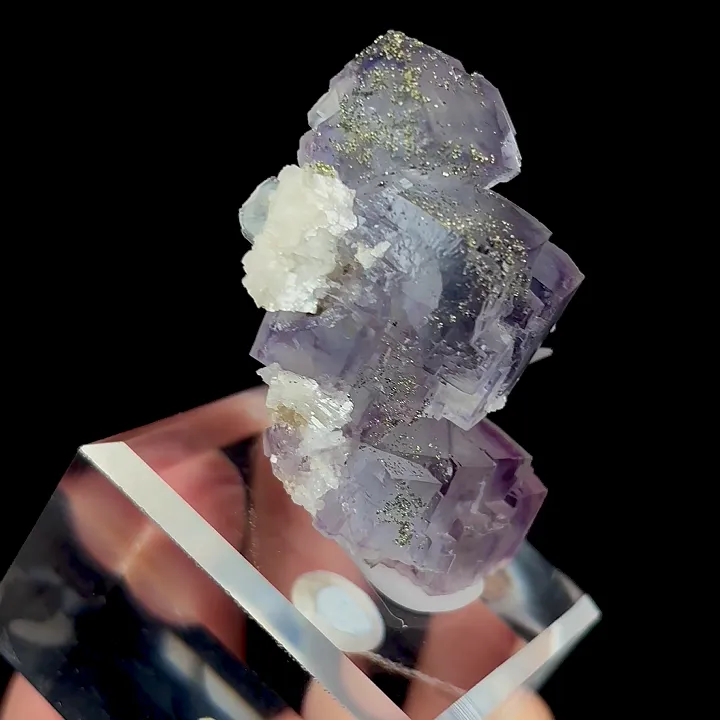 Natural Purple Fluorite and and Pyrite Flaky Calcite, Mineral Specimen:Yaogangxian,Hunan (35*25*35MM) image