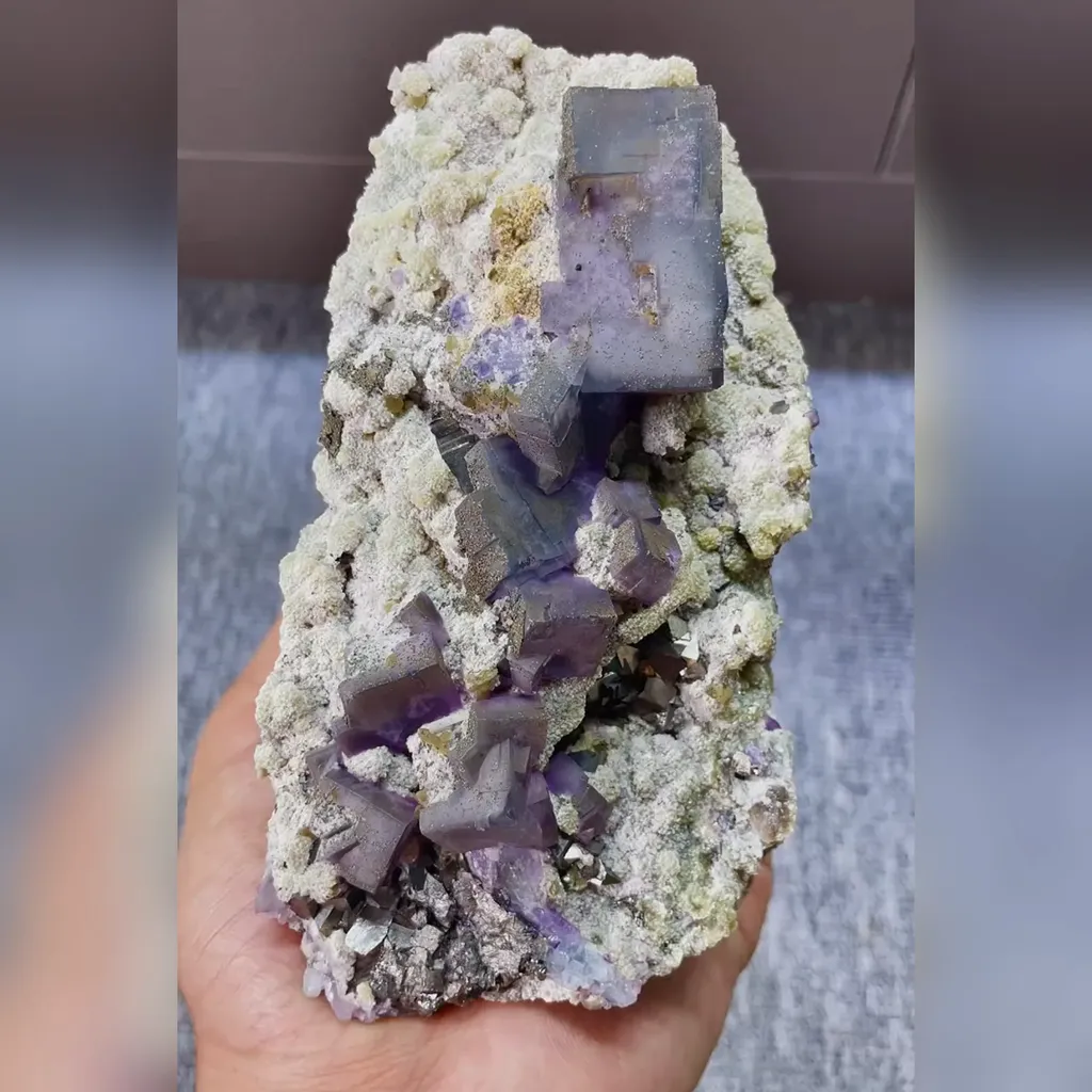 Natural Purple Fluorite and Arsenopyrite comes from Yaogangxian,Hunan 140*75*45MM image