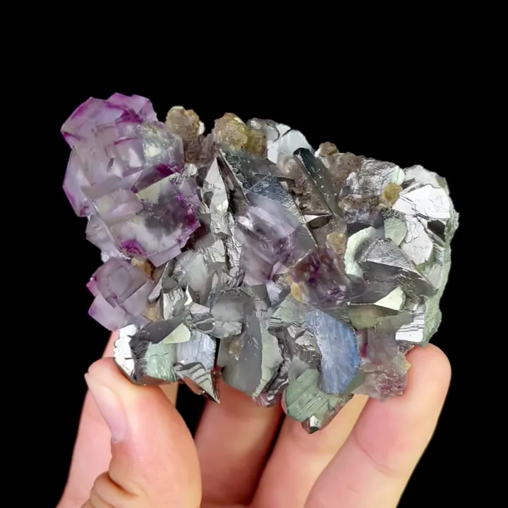 Natural Purple Fluorite and Arsenopyrite, Mineral Specimen:Yaogangxian,Hunan (80*55*30MM) - image 4