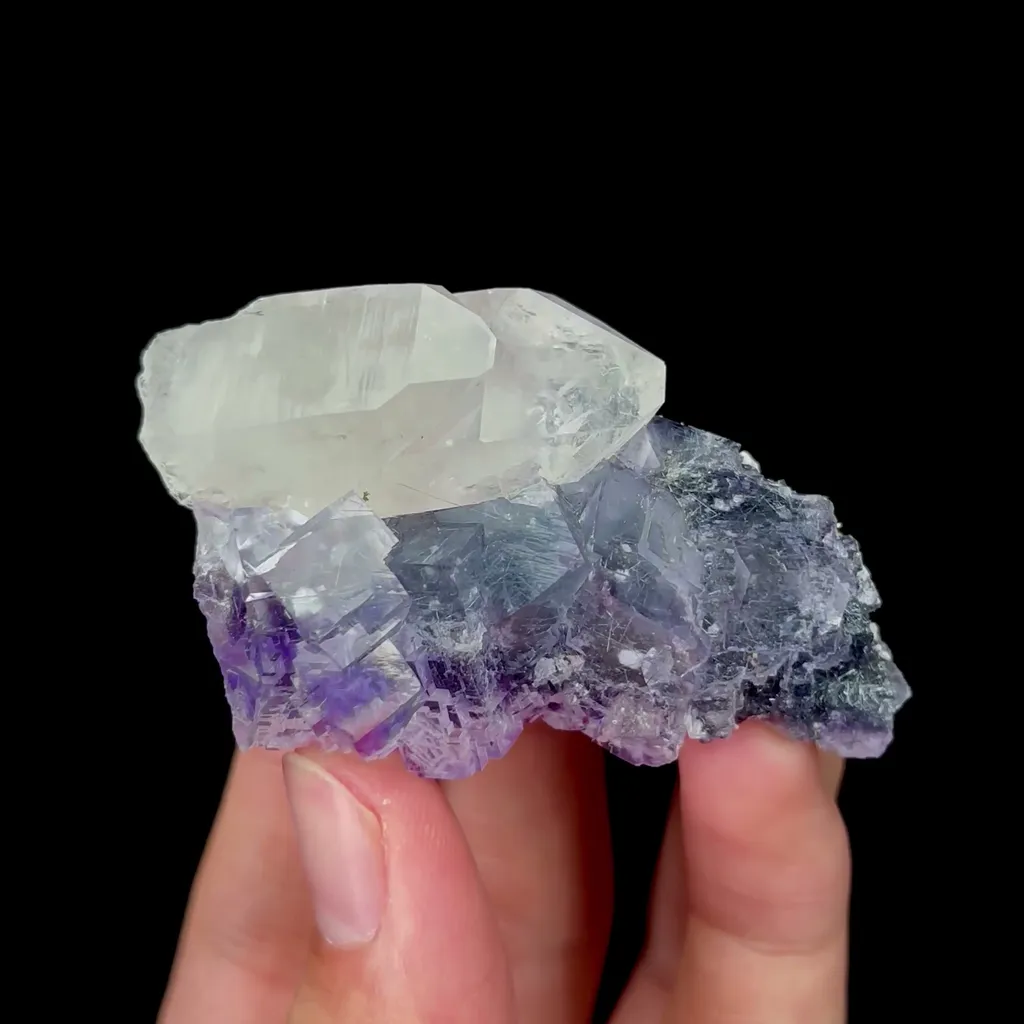 Natural Purple Fluorite and Bismuthinite Mineral Specimen,High Quality Specimen,YAO GANG XIAN,HUNAN,CHINA(35*60*15mm) image