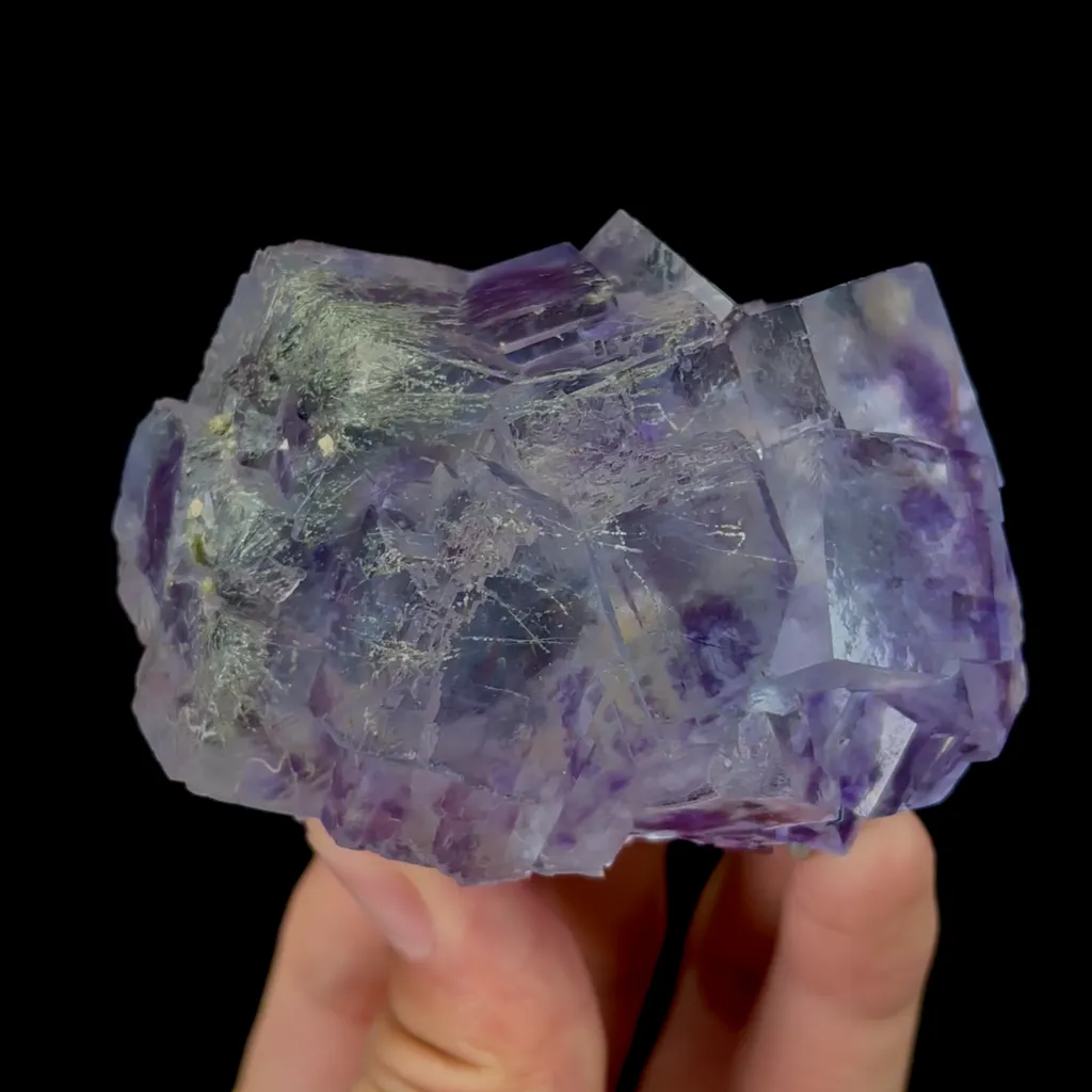 Natural Purple Fluorite and Bismuthinite Mineral Specimen,High Quality Specimen,YAO GANG XIAN,HUNAN,CHINA(80*55*42mm) image