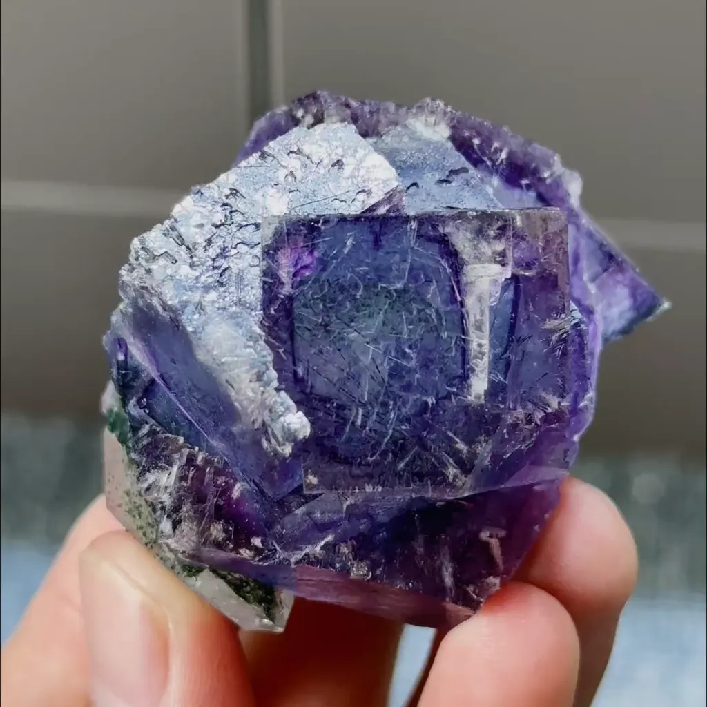 Natural Purple Fluorite and Bismuthinite Symbiosis comes from Yaogangxian,Hunan 45*50*45MM image