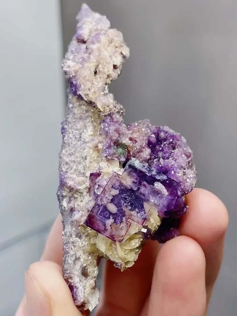 Natural Purple Fluorite and Crystal Tower coexist comes from Yaogangxian,Hunan 80*30*30MM image