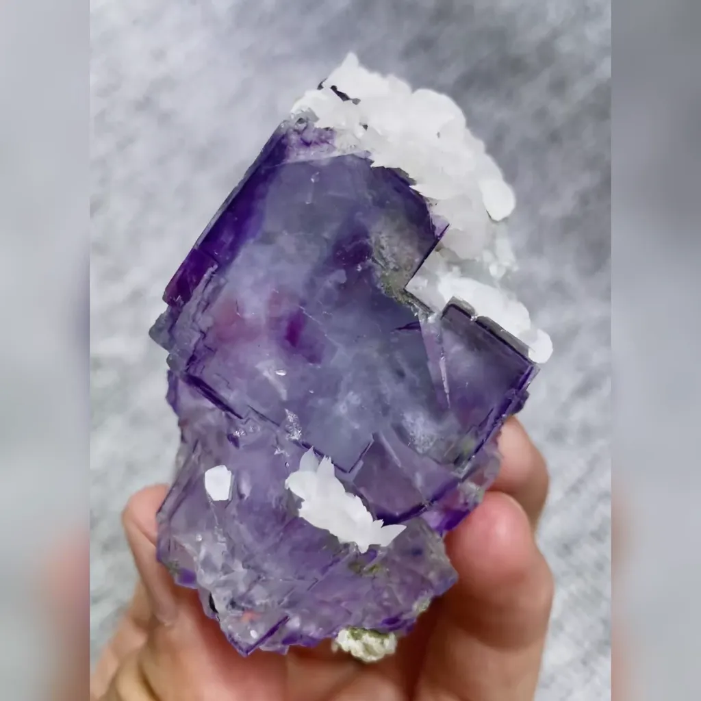 Natural Purple Fluorite and Flaky Calcite Symbiosis comes from Yaogangxian,Hunan 40*60*30MM - image 2