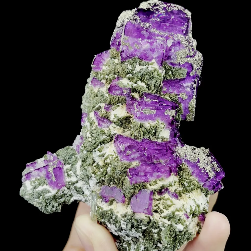 Natural Purple Fluorite and Pyrite Mineral Specimen,High Quality Specimen,YAO GANG XIAN,HUNAN,CHINA(110*84*30mm) image