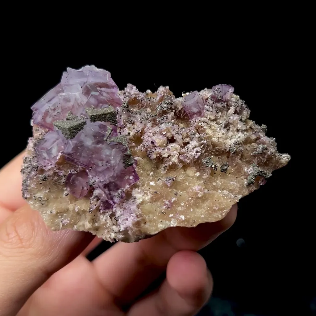 Natural Purple Fluorite and Pyrite Mineral Specimen,High Quality Specimen,YAO GANG XIAN,HUNAN,CHINA(70*45*20mm) image