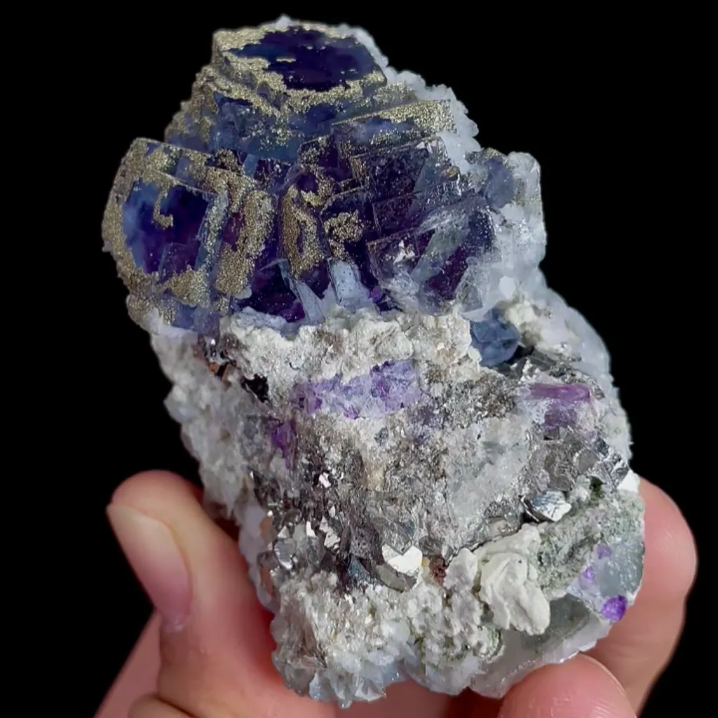 Natural Purple Fluorite and Pyrite, Mineral Specimen:Yaogangxian,Hunan (45*70*45MM) image