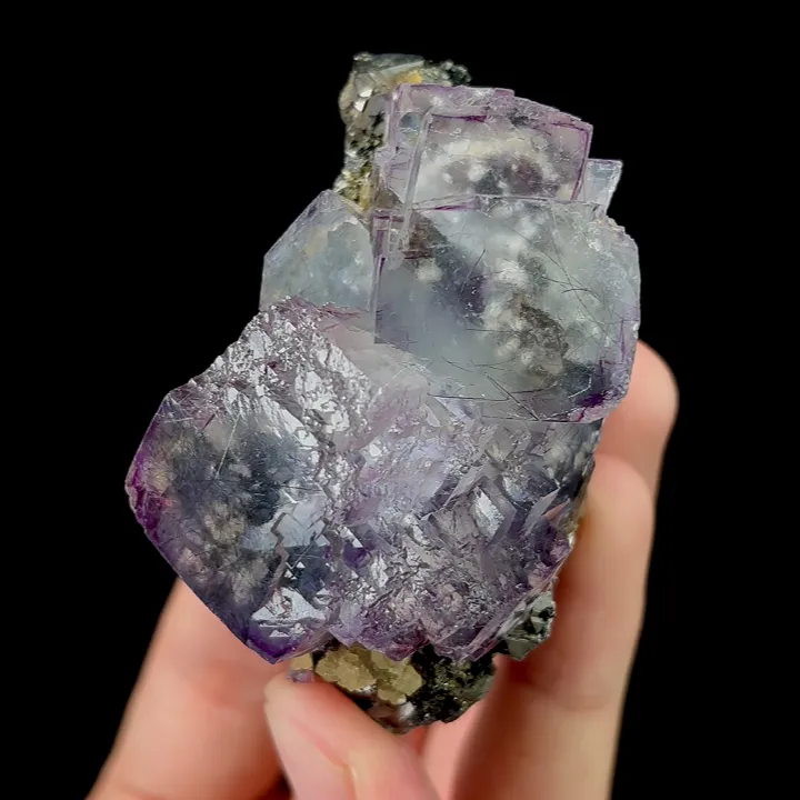 Natural Purple Fluorite and Pyrite,Ladder Pattern Mineral Specimen:Yaogangxian HUNAN(65*45*30mm) - image 2
