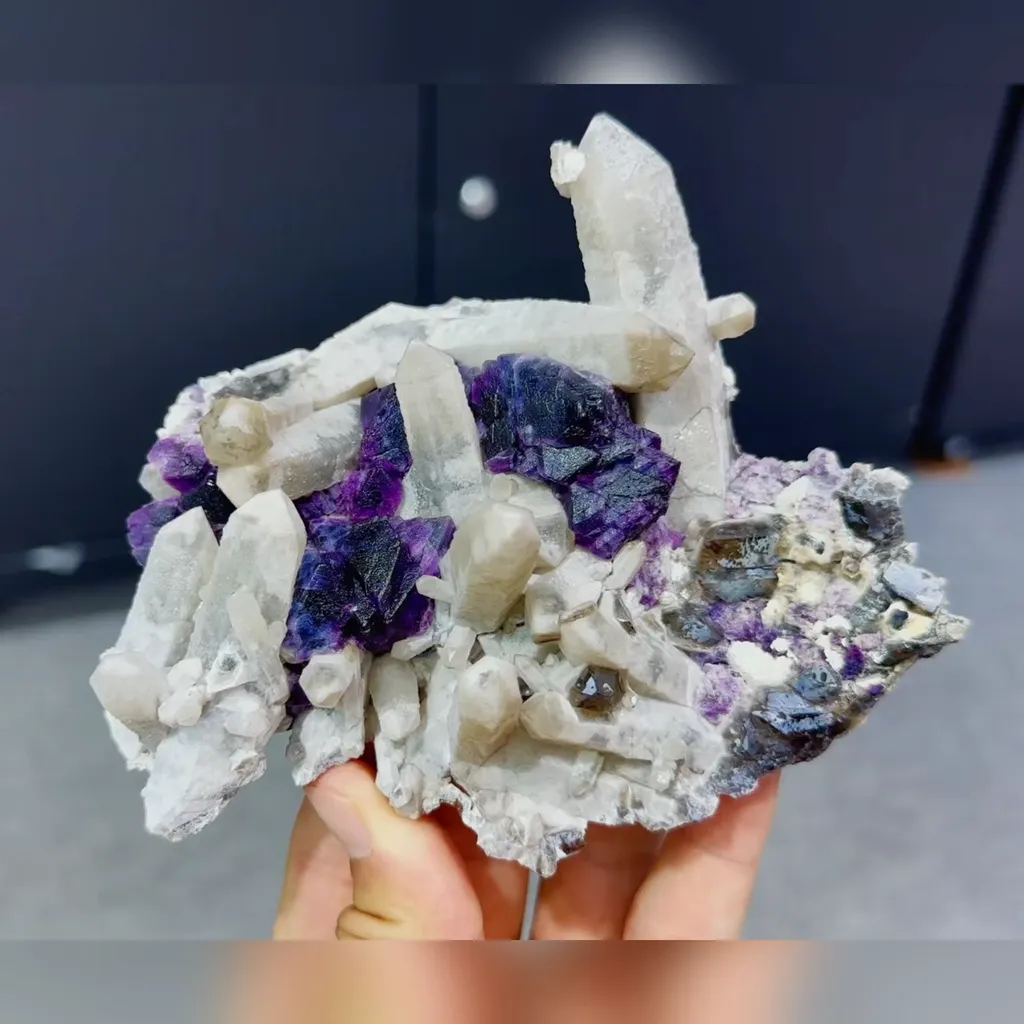 Natural Purple Fluorite and Quartz Clusters Symbiosis comes from Inner Mongolia，China 120*100*40MM image
