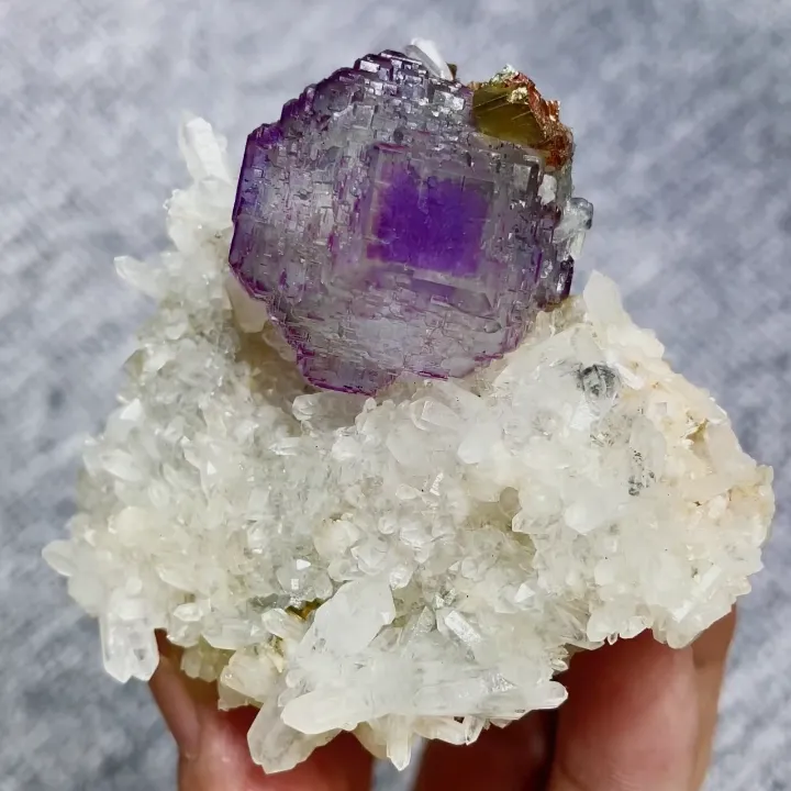 Natural Purple Fluorite and Quartz Symbiosis comes from Shangbao,Hunan 60*60*50MM image