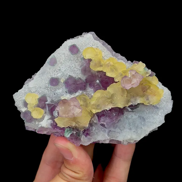 Natural Purple Fluorite and Yellow Fluorite, Mineral Specimen:ZHEJIANG,China (105*75*35MM) image