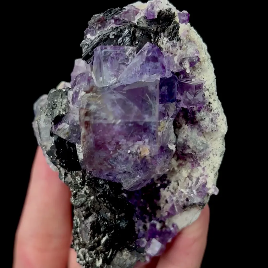 Natural Purple Fluorite Bismuthinite and Wolframite Mineral Specimen,High Quality Specimen,YAO GANG XIAN,HUNAN,CHINA(92*69*41mm) - image 2