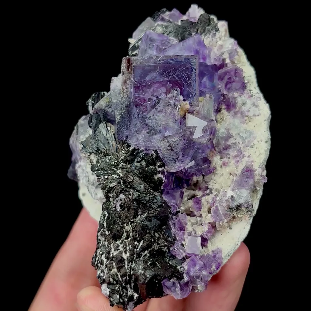 Natural Purple Fluorite Bismuthinite and Wolframite Mineral Specimen,High Quality Specimen,YAO GANG XIAN,HUNAN,CHINA(92*69*41mm) image