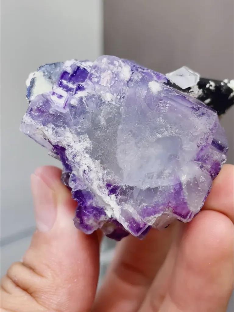 Natural Purple Fluorite coexists with Wolframite and Quartz comes from Yaogangxian,Hunan 40*40*45MM - image 8