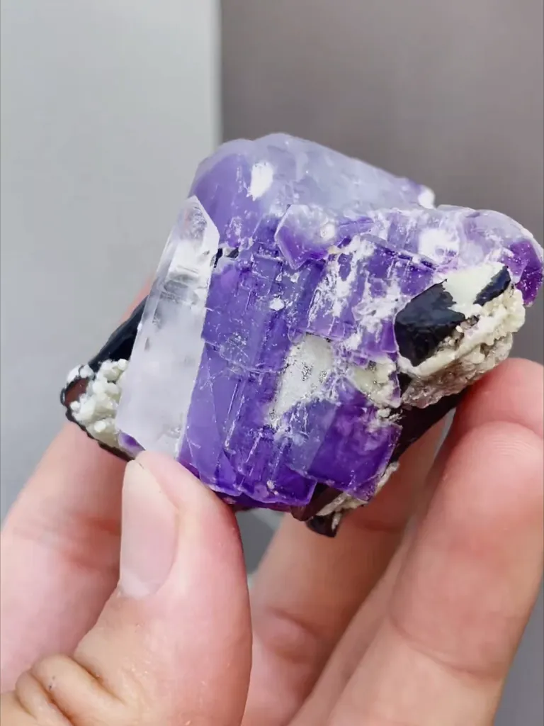 Natural Purple Fluorite coexists with Wolframite and Quartz comes from Yaogangxian,Hunan 40*40*45MM - image 4