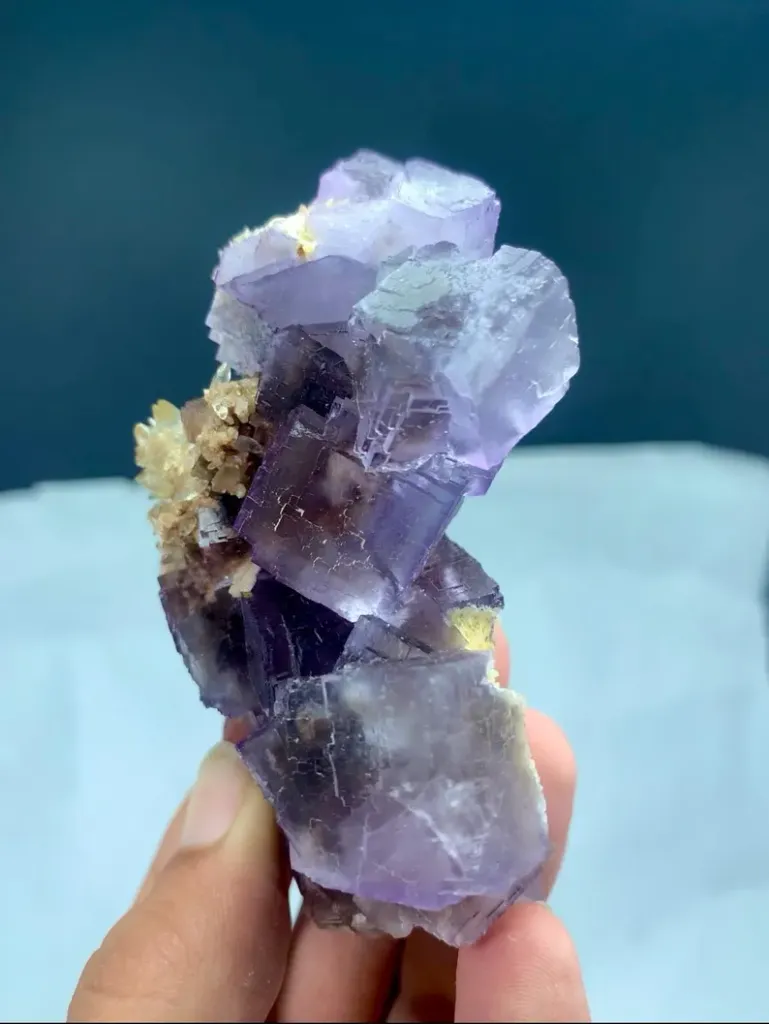 Natural Purple Fluorite Crystal Cluster with Yellow Calcite Inclusion - image 6