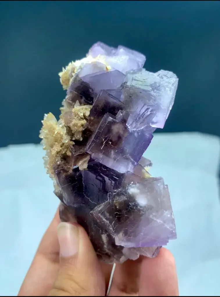 Natural Purple Fluorite Crystal Cluster with Yellow Calcite Inclusion - image 5