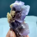 Natural Purple Fluorite Crystal Cluster with Yellow Calcite Inclusion - image 5