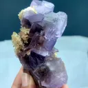 Natural Purple Fluorite Crystal Cluster with Yellow Calcite Inclusion - image 7