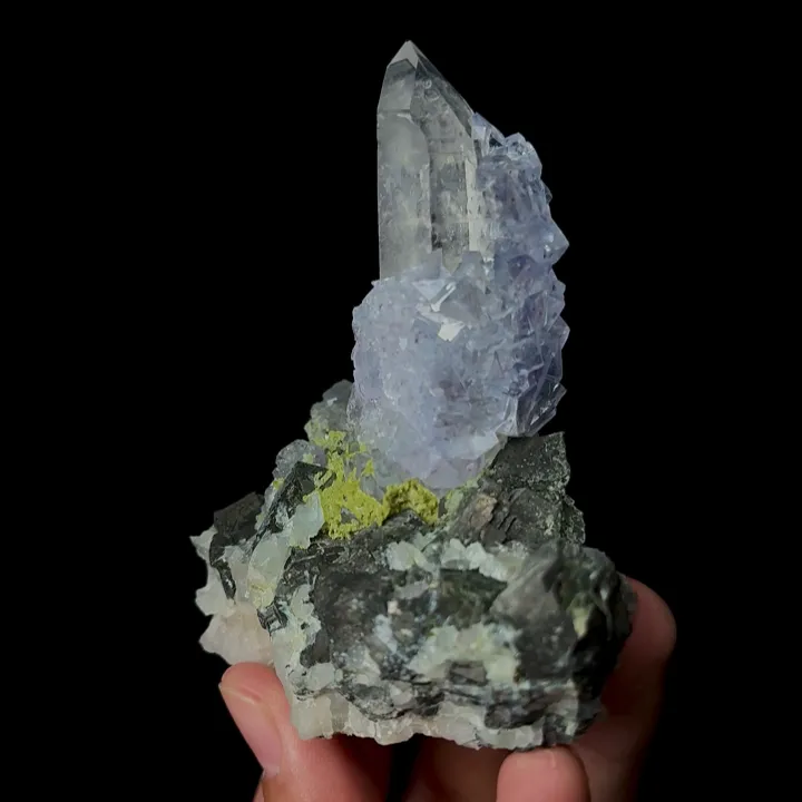 Natural Purple Fluorite, Quartz and Arsenopyrite,Mineral specimen: Yindu,Inner Mongolia (75*85*40MM) image