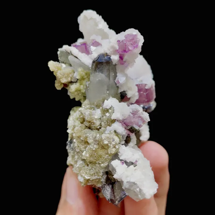 Natural Purple Fluorite & Quartz and Calcite and Mica,Mineral Specimen:Yaogangxian,Hunan (35*65*50MM) image