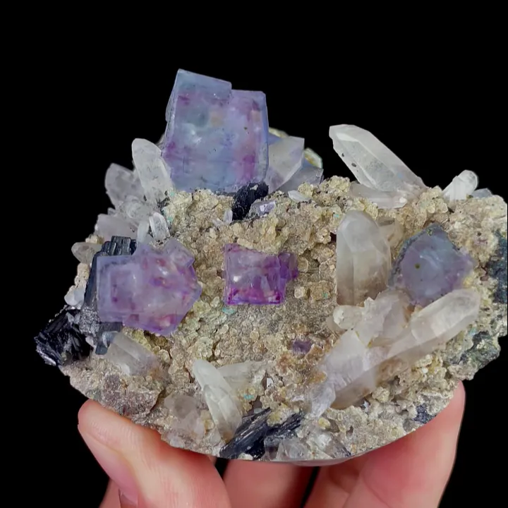 Natural Purple Fluorite, Quartz and Mica, Mineral Specimen:Inner Mongolia,China (70*70*35MM) image