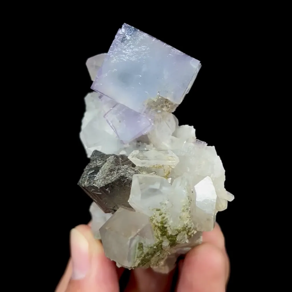 Natural Purple Fluorite with Arsenopyrite and Clear Quartz, Mineral Specimen:Yaogangxian,Hunan (45*70*35MM) image