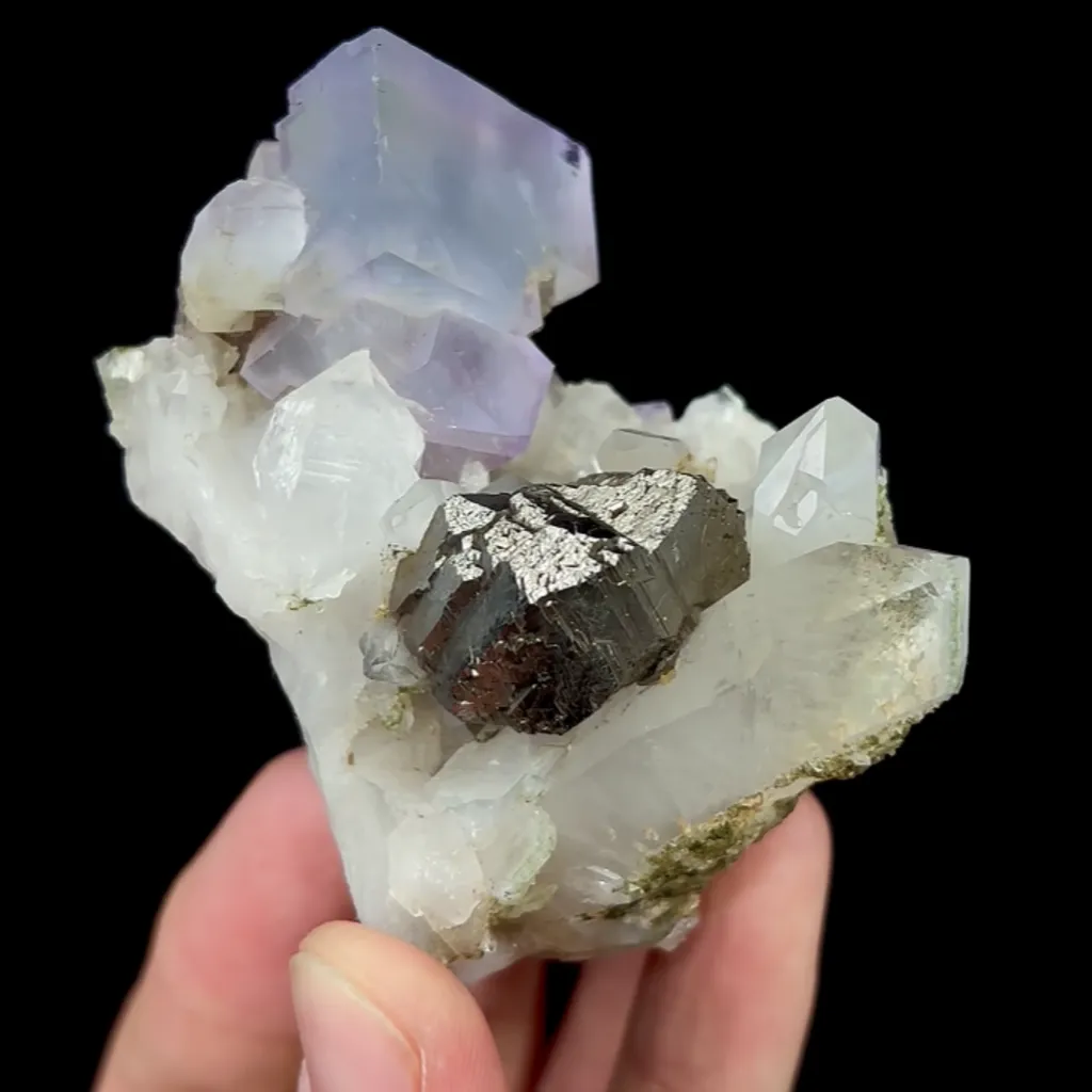 Natural Purple Fluorite with Arsenopyrite and Clear Quartz, Mineral Specimen:Yaogangxian,Hunan (45*70*35MM) - image 2