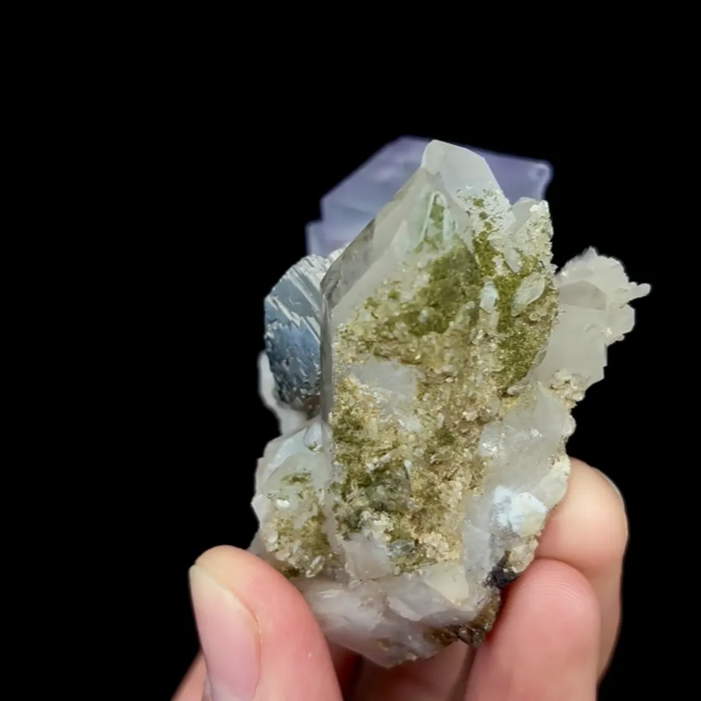Natural Purple Fluorite with Arsenopyrite and Clear Quartz, Mineral Specimen:Yaogangxian,Hunan (45*70*35MM) - image 3