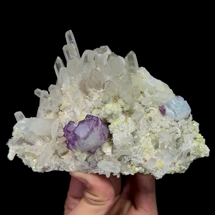 Natural Purple Fluorite with Clear Quartz Cluster and Mica, Mineral Specimen:Yaogangxian,Hunan (130*85*60MM) image