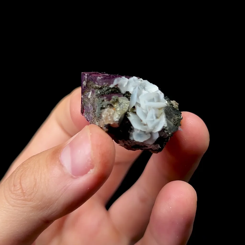 Natural Purple Fluorite with Pyrite and Flaky Calcite Mineral Specimen,High Quality Specimen,YAO GANG XIAN,HUNAN,CHINA(30*20*25mm) - image 3