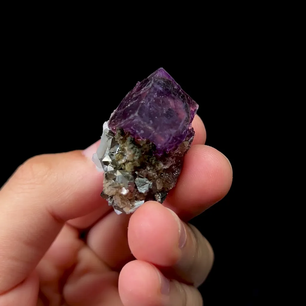 Natural Purple Fluorite with Pyrite and Flaky Calcite Mineral Specimen,High Quality Specimen,YAO GANG XIAN,HUNAN,CHINA(30*20*25mm) - image 2