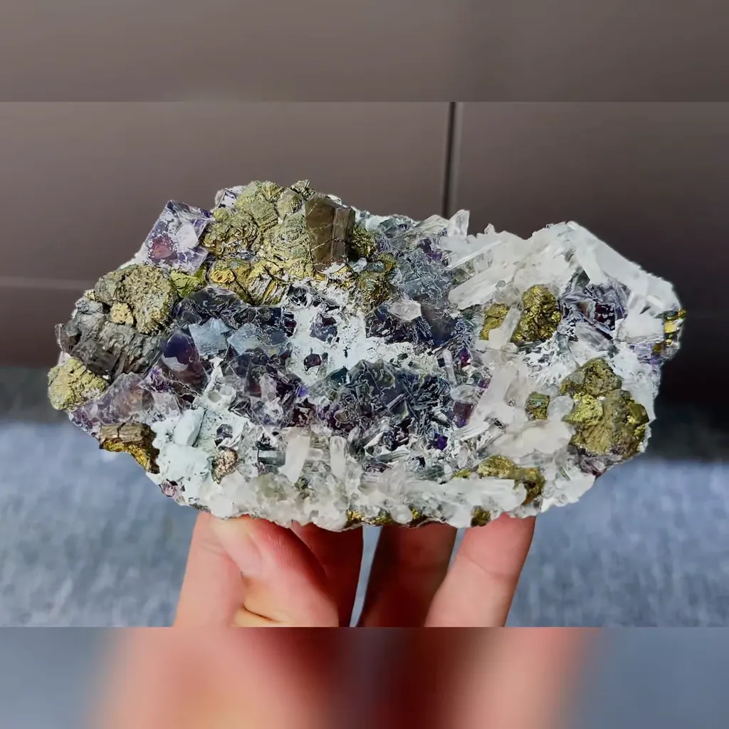 Natural Purple Fluorite with Quartz and Arsenopyrite Symbiosis comes from Yaogangxian,Hunan 110*70*30MM - image 3
