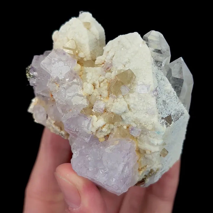 Natural Purple Fluorite with Scheelite and Clear Quartz, Mineral Specimen:Yaogangxian,Hunan (65*65*60MM) image